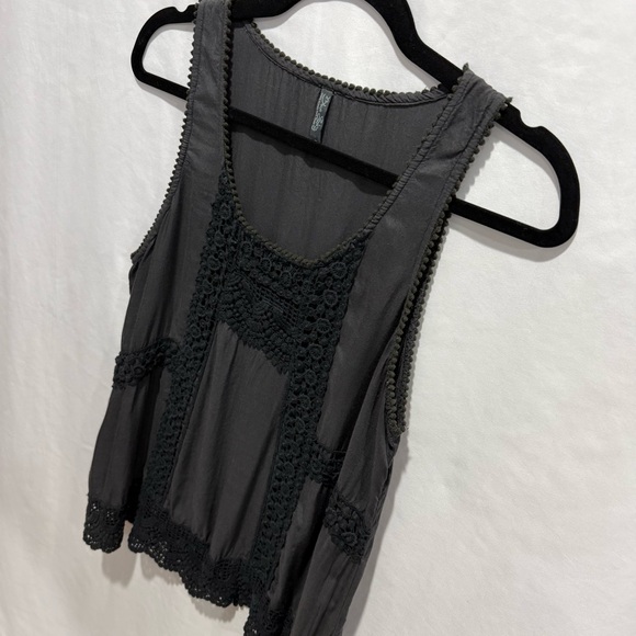 Blue Sky Crochet Trim Tank Top Small Boho Festival Sleeveless Blouse Lace Artsy - Picture 3 of 13